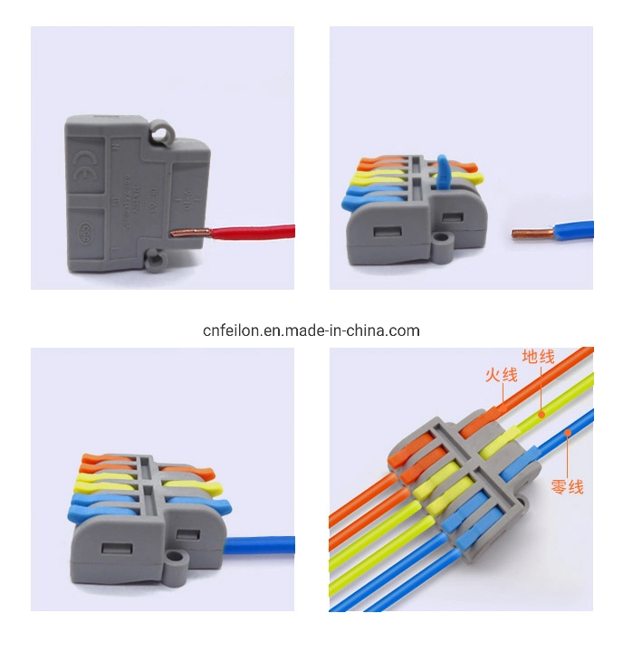 Origin China CE Certification 1 in 2 out 3 in 6 out PA Material 250V 32A Big Current Wire Joint Compact Splicing Wire Connector Lever Nut Terminal Block